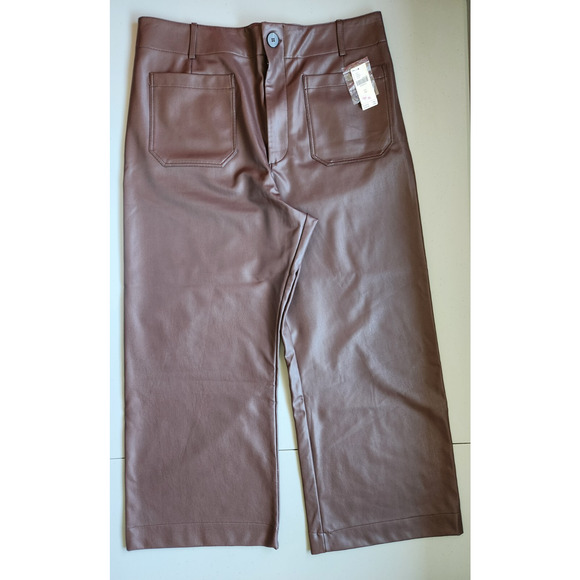 NWT Maeve The Colette Cropped Wide-Leg Faux Leather Pants Sz 34 Chocolate #7E413 - Picture 1 of 10